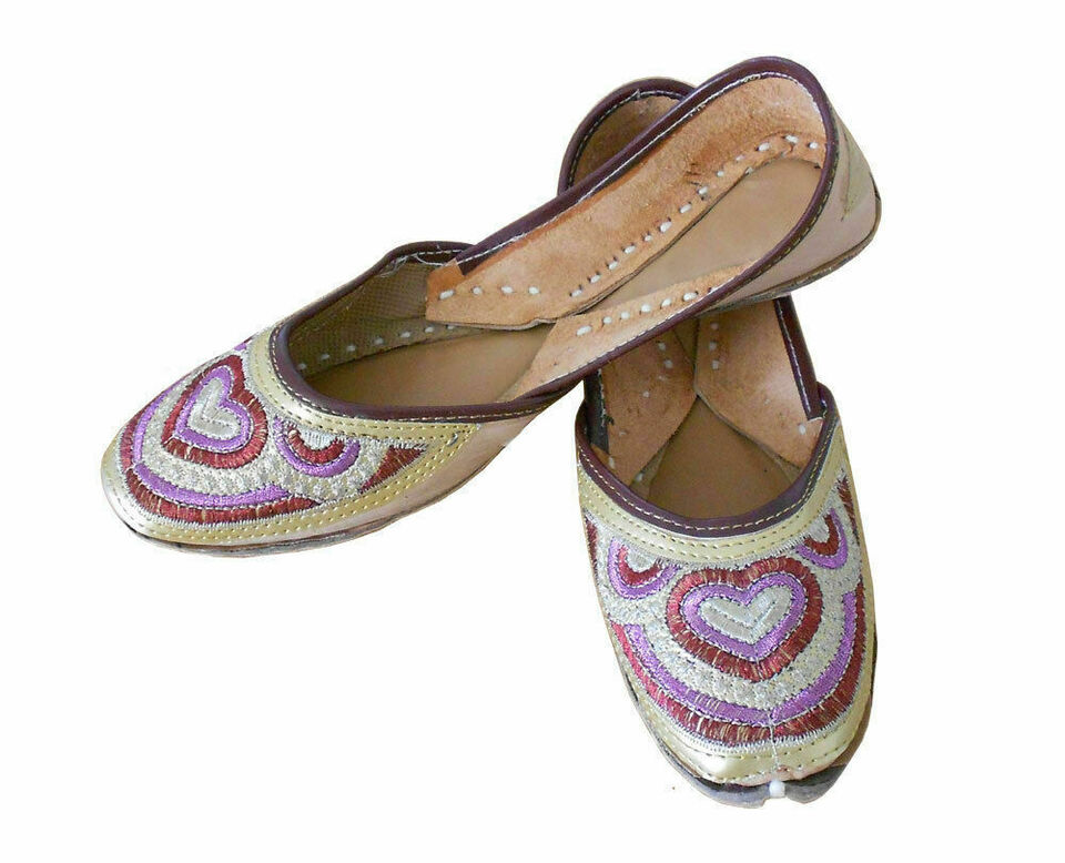 Women Shoes Indian Handmade Ethnic Wedding Khussa Loafers Leather Mojaries Flip-Flops Flat US 5.5-7.5