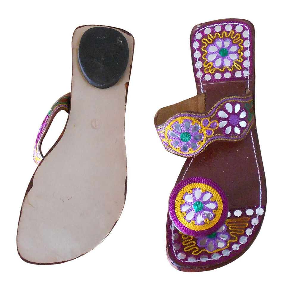 Women Slippers Indian Handmade Mojaries Traditional Jutties Leather Flip-Flops Flat US 7.5