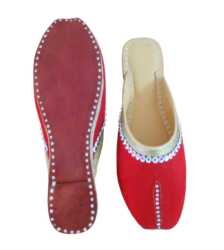 Women Slippers Indian Handmade Mojaries Traditional Leather Jutties Red Clogs Flip-Flops Flat US 6