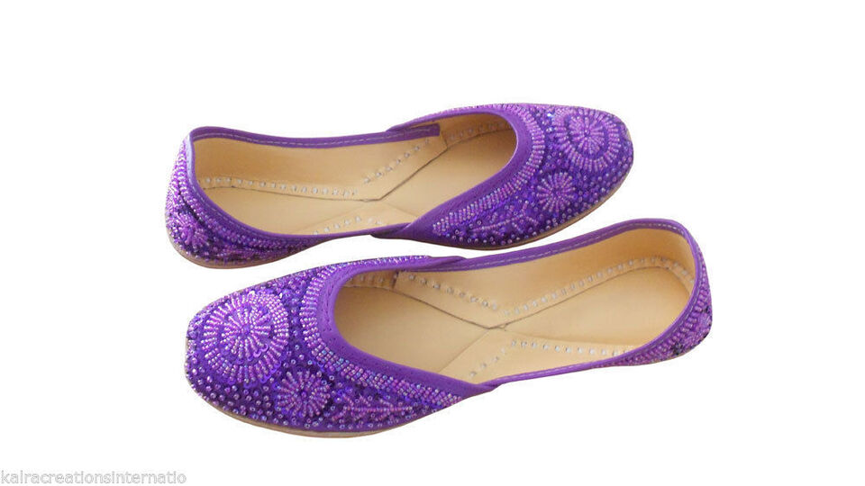 Women Shoes Indian Wedding Mojaries Handmade Leather Jutties Flip-Flops Flat US 9.5-12