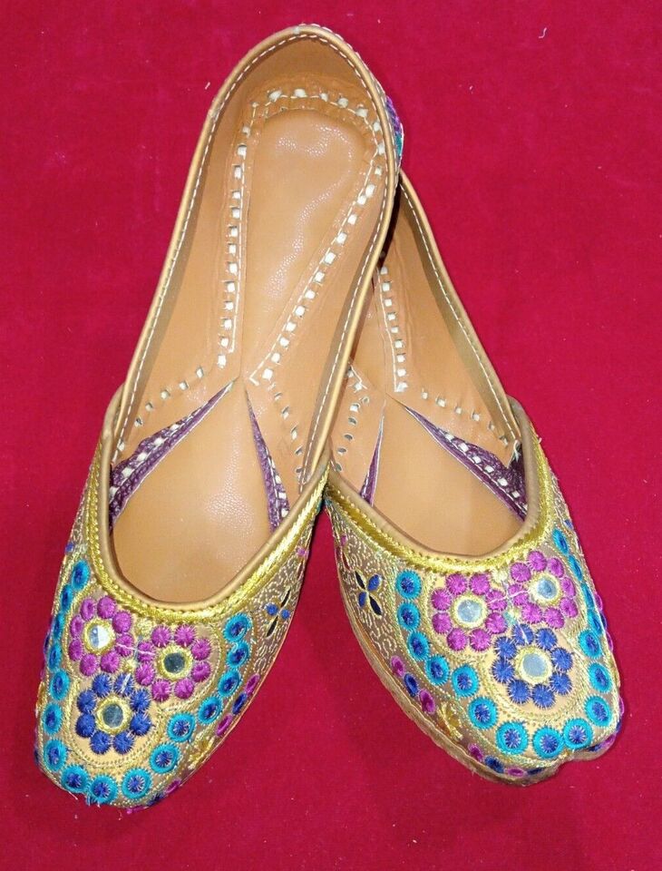 Women Shoes Handmade Jutties Indian Leather Wedding Mojaries Flip-Flops Flat US 5.5-7.5