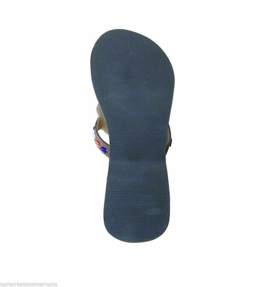 Women Slippers Traditional Beaded Leather Mojaries Slip-Ons Indian Jutties Flip-Flops Flat US 8/10