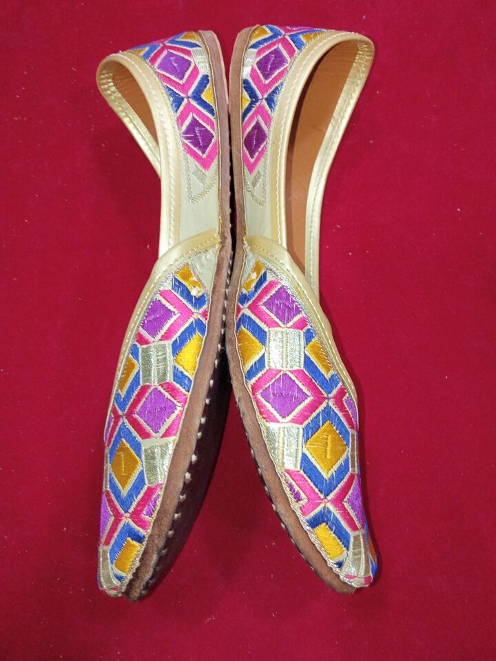 Women Shoes Indian Punjabi Mojaries Handmade Khussa Leather Jutties Flip-Flops Flat US 5.5/6.5