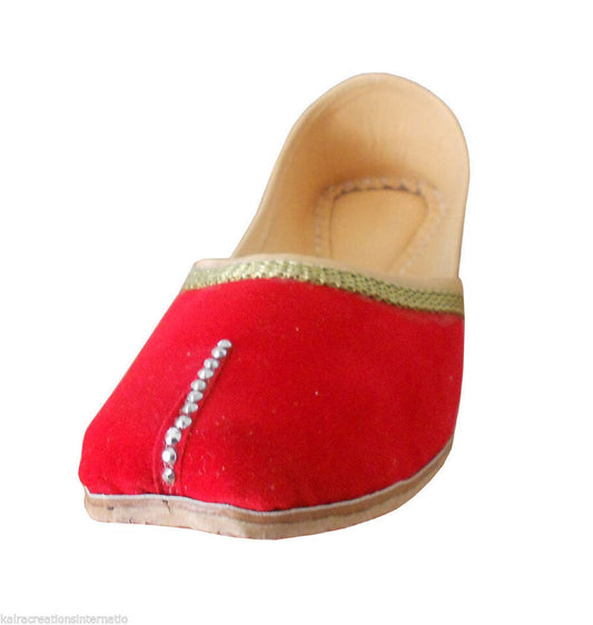 By Kalra Creations Women Shoes Indian Mojaries Handmade Leather Traditional Red Jutties Flip-Flops Flat US 9.5-12