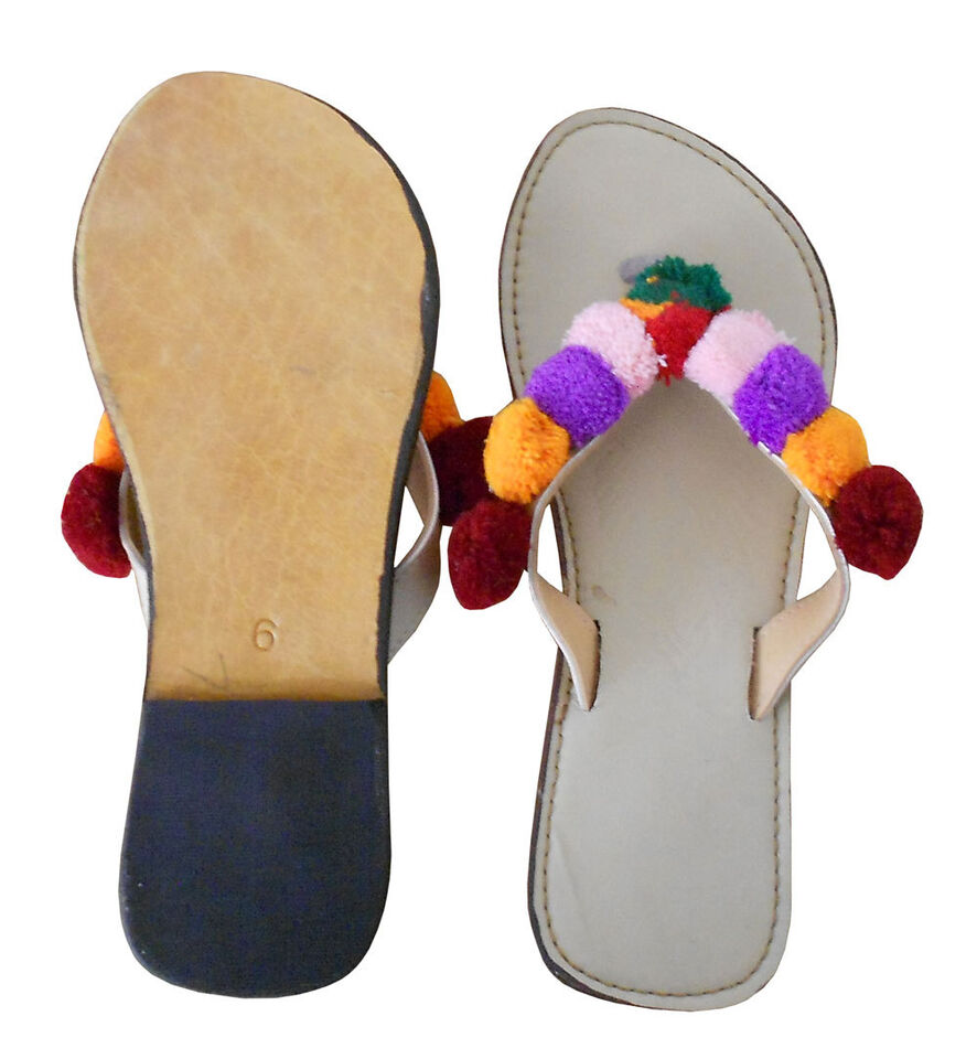 Women Slippers Indian Handmade Leather Mojaries Traditional Cream Jutties Flip-Flops US 5-8.5