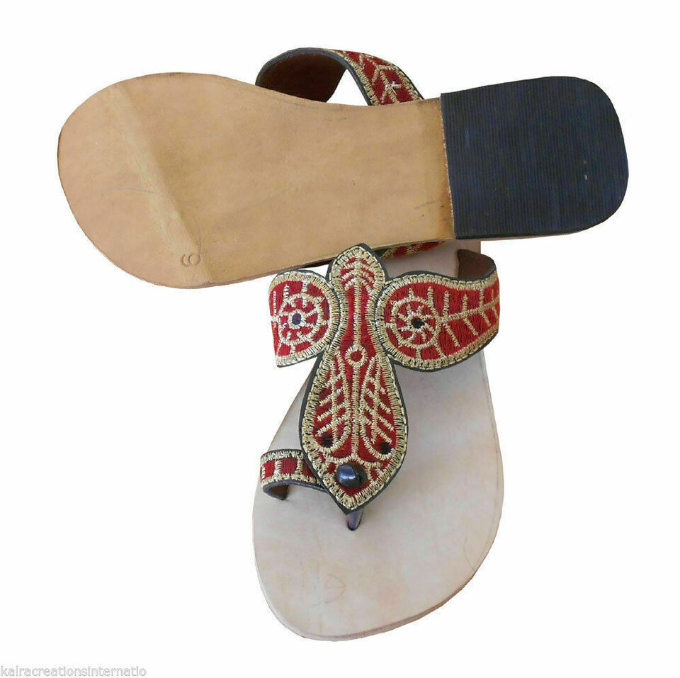 Women Slippers Indian Clogs Handmade Cream Mojaries Traditional Flip-Flops Flat US 5