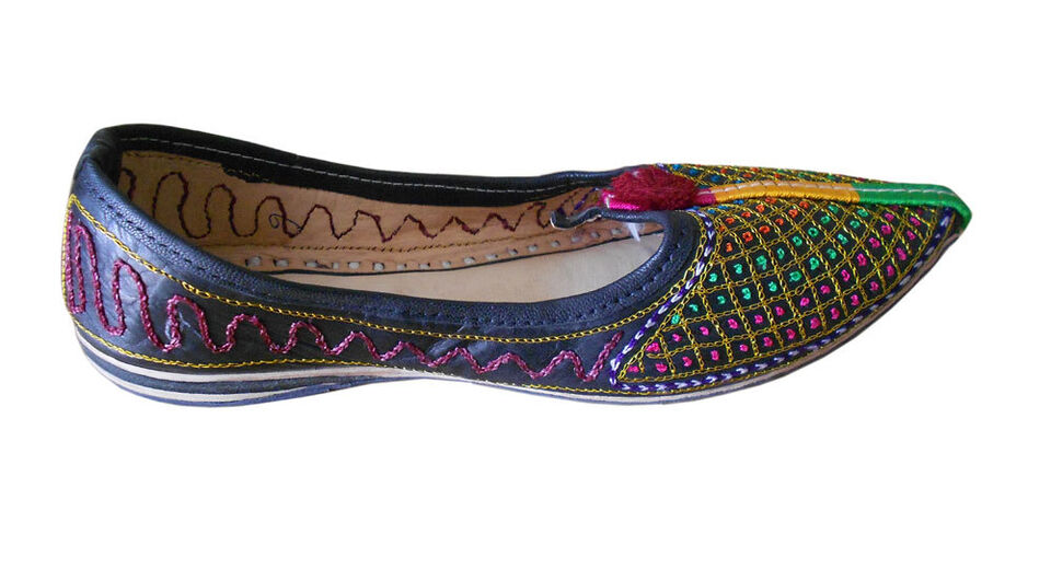 Women Shoes Indian Handmade Traditional Leather Jutties Pointy Mojaries Flip-Flops Flat US 6-7