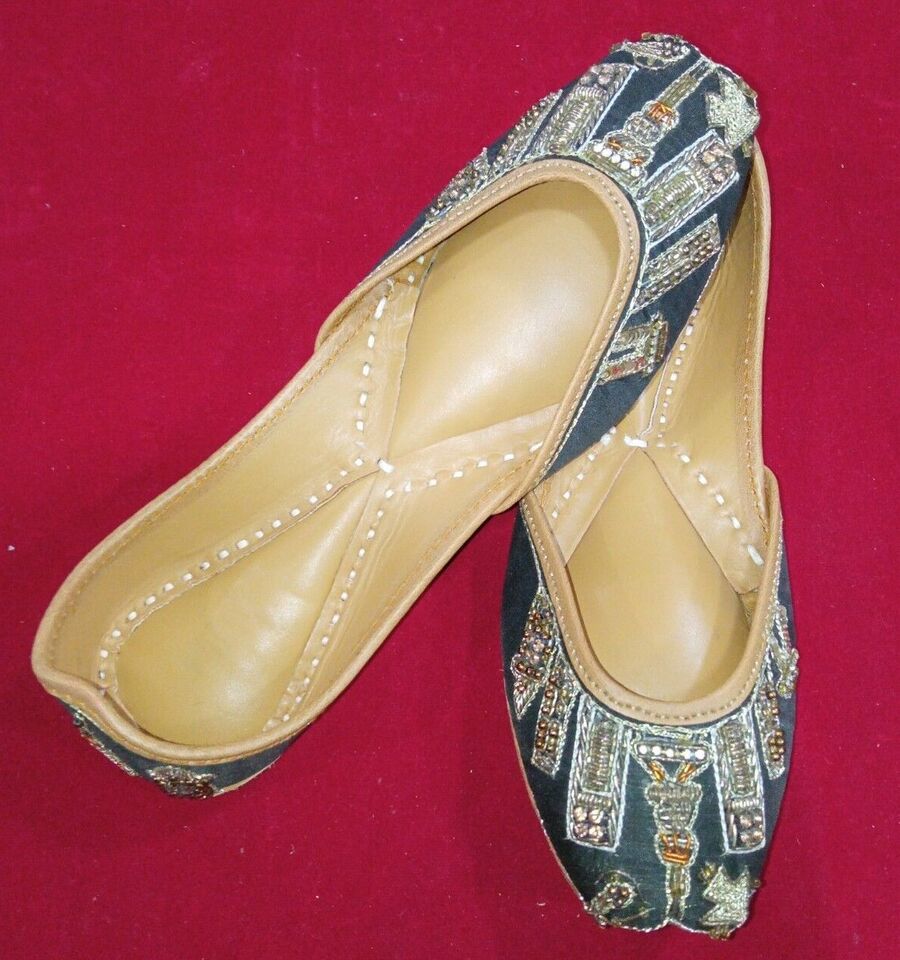 Women Shoes Indian Wedding Jutties Handmade Khussa Indian Mojaries Flip-Flops Flat US 4-9