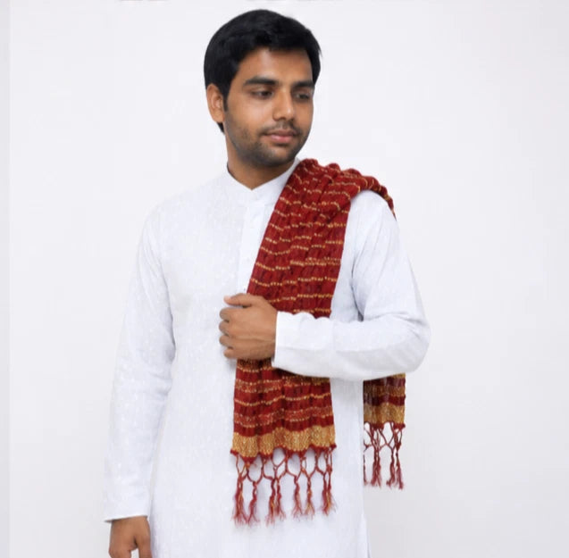 Groom Sherwani Dupatta Maroon Silk Wedding Stole