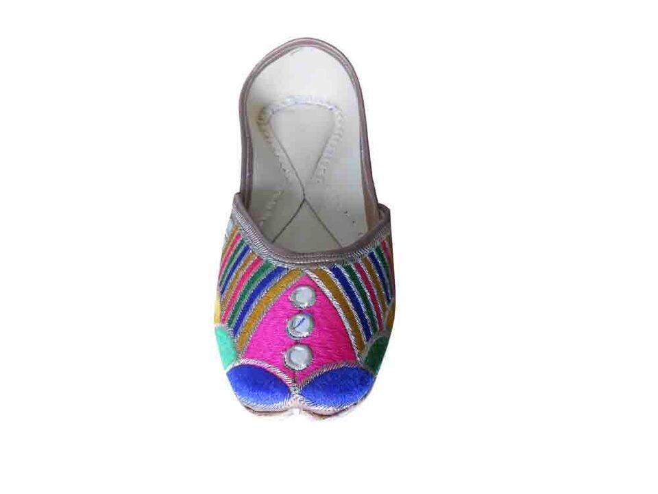 Women Shoes Indian Punjabi Mojaries Handmade Wedding Khussa Leather Jutties Flip-Flops 5.5-8.5