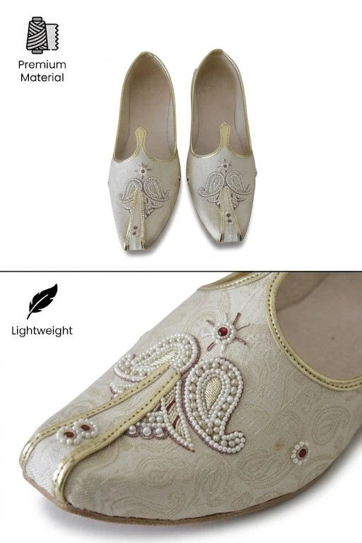 Handmade Men’s Shoes Wedding Mojari Cream