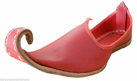 Men Shoes Leather Mojaries Indian Khussa Handmade Loafers Leather Red Jutties Flip-Flops US 10