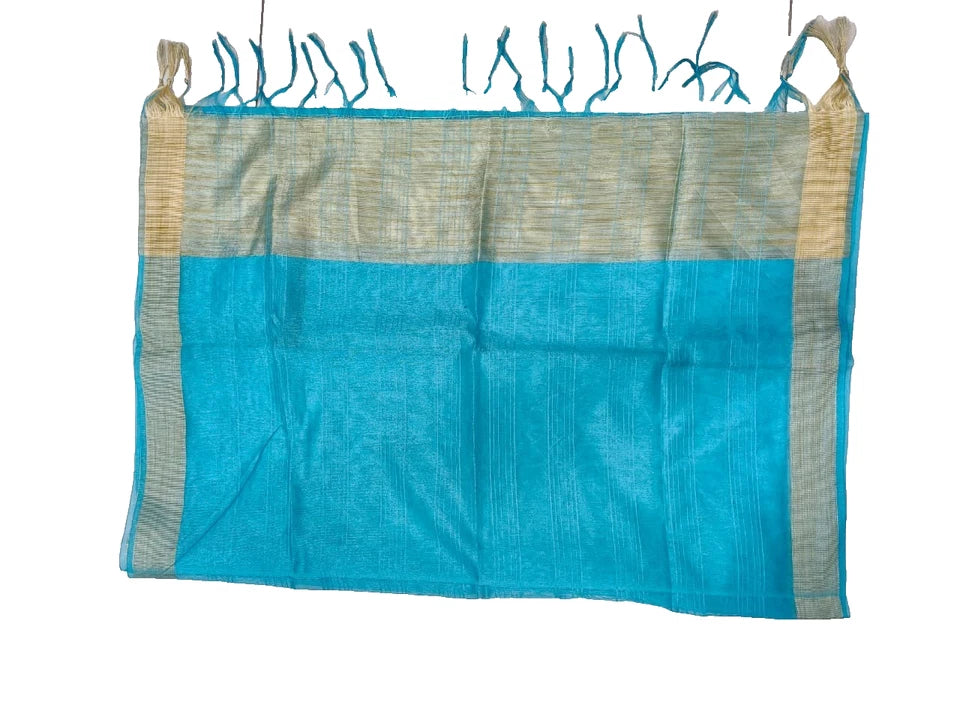 Wedding Dupatta Sky Blue & Golden for Women Bridal Silk