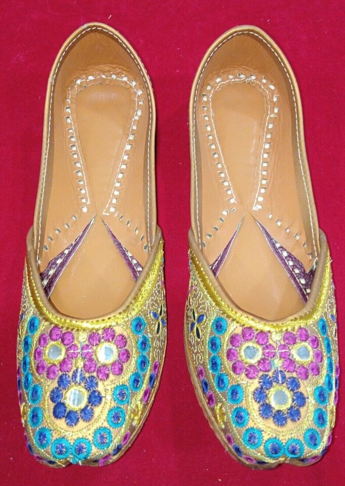 Women Shoes Handmade Jutties Indian Leather Wedding Mojaries Flip-Flops Flat US 5.5-7.5