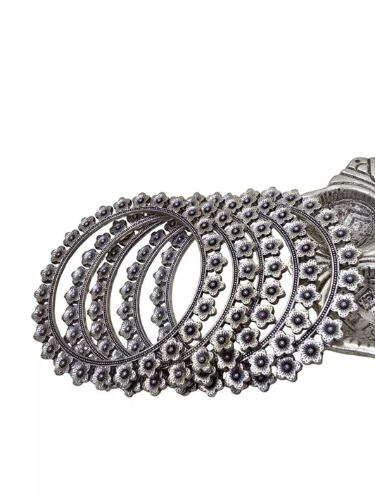 Women Brass Silver Oxidised Bracelet Bangles Brass Rajasthani 5 Pcs Size 2.6 By Kalra Creations