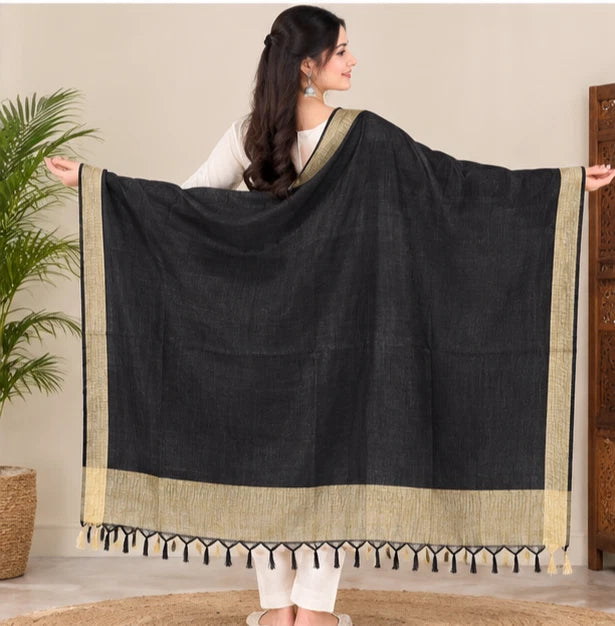 Wedding Dupatta Black & Golden for Women Bridal Silk