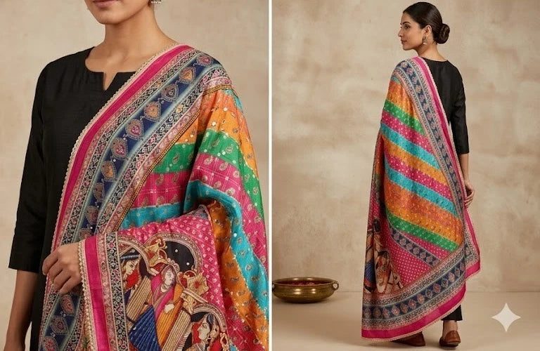 Wedding Dupatta for Women Pakistani Multicolor Bridal Silk