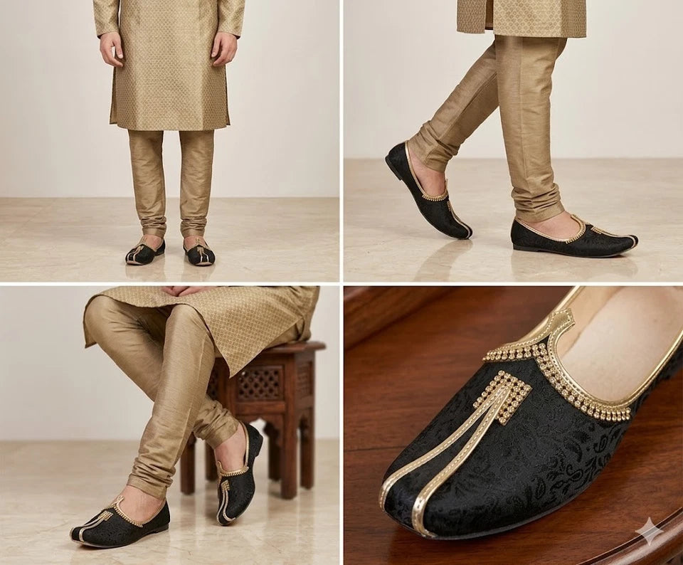 Men Shoes Sherwani Jutties Loafers Black Flip-Flops Mojaries