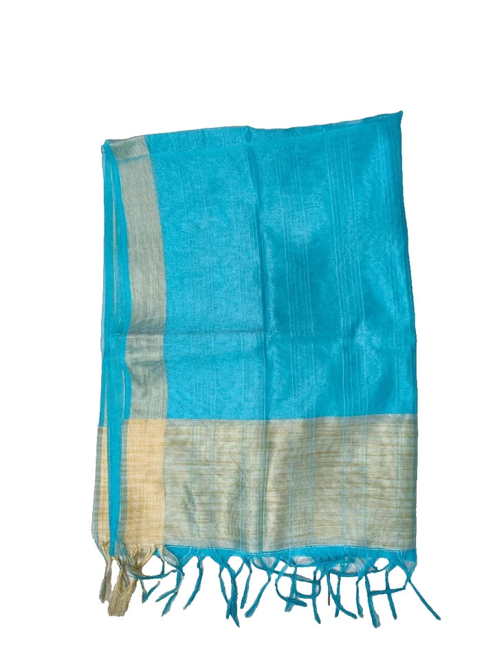 Wedding Dupatta Sky Blue & Golden for Women Bridal Silk