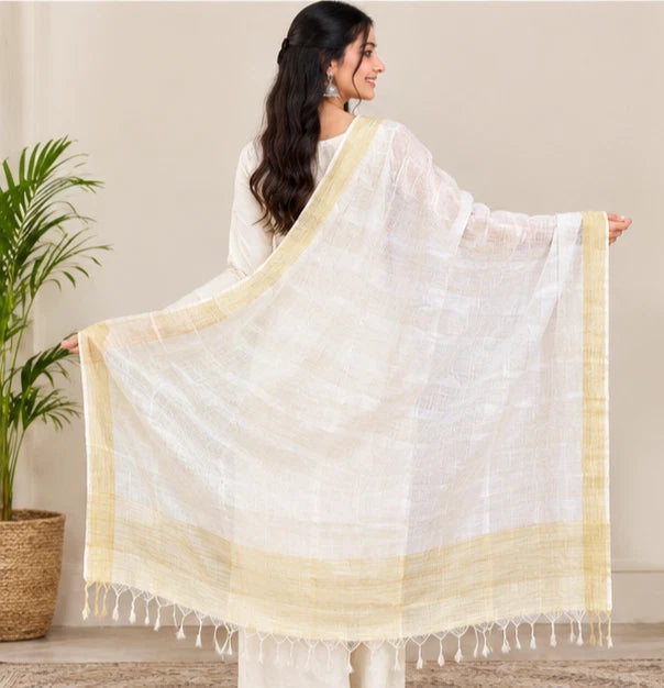 Wedding Dupatta White & Golden for Women Bridal Silk