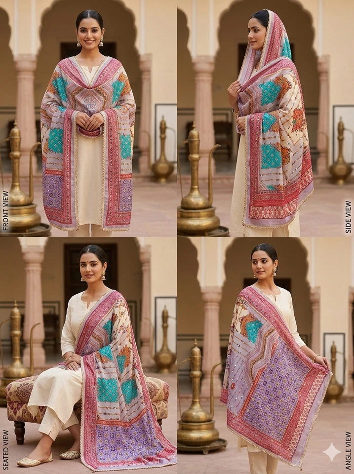 Wedding Dupatta for Women Pakistani Multicolor Bridal Silk