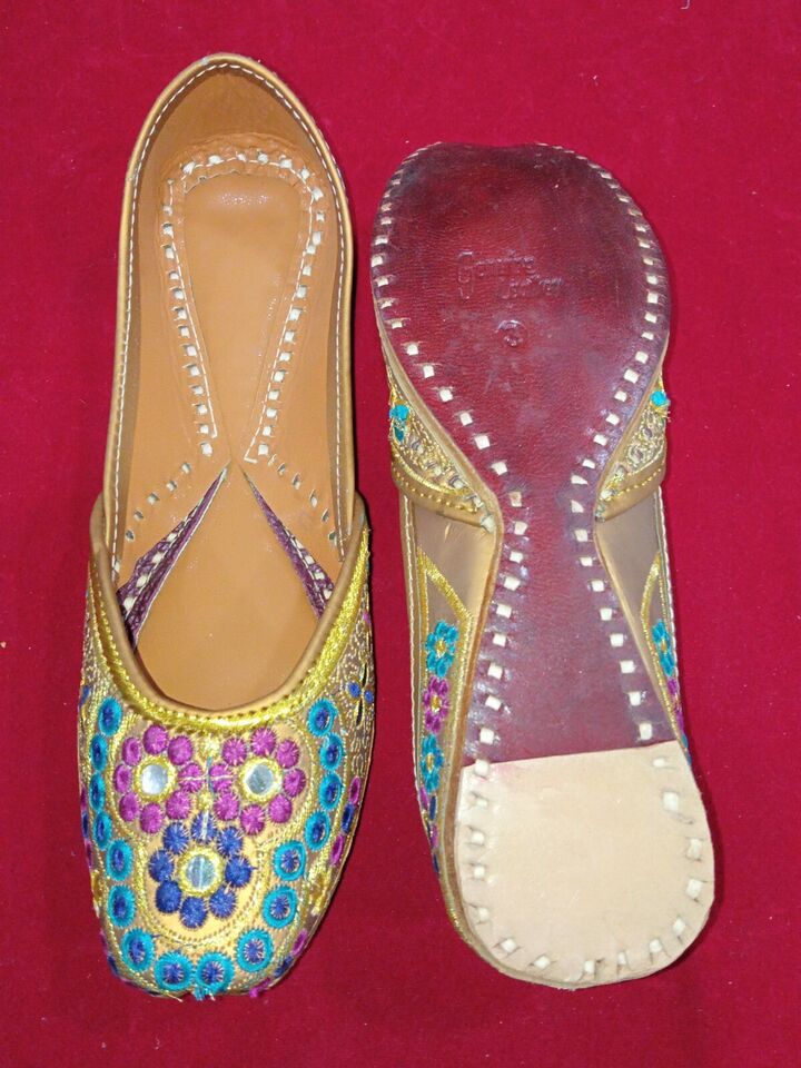 Women Shoes Handmade Jutties Indian Leather Wedding Mojaries Flip-Flops Flat US 5.5-7.5