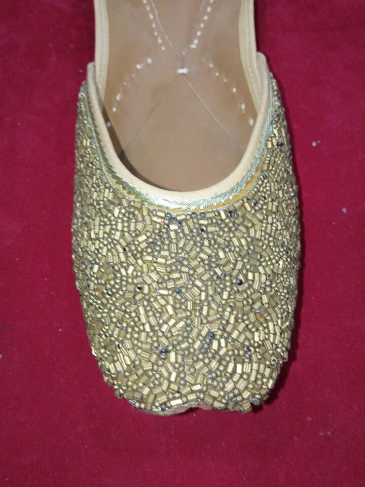 Women Shoes Indian Wedding Khussa Handmade Punjabi Jutties Leather Mojaries Flip-Flops US 8-9.5