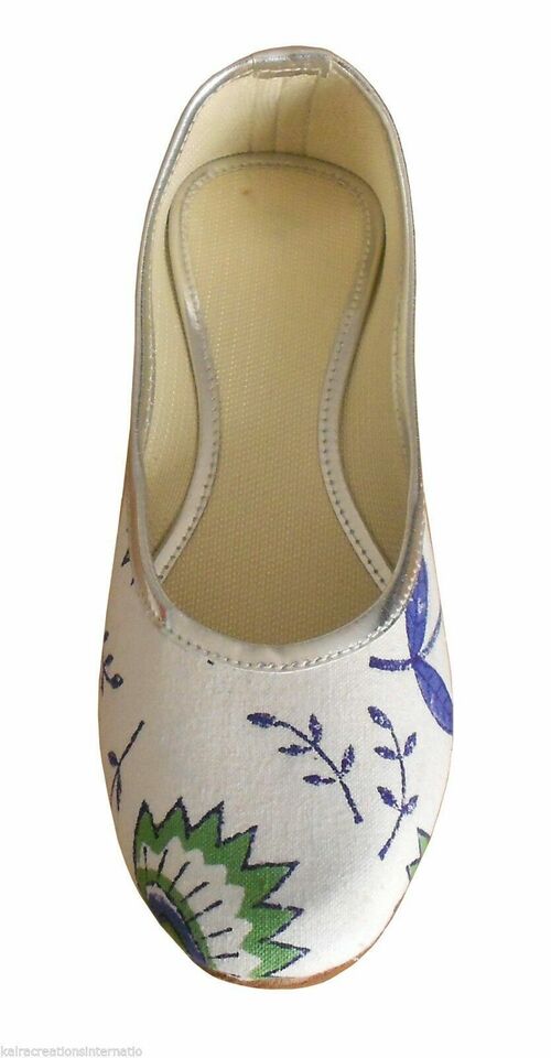 Women Shoes Wedding Indian Jutties Handmade Traditional White Leather Mojaries Flip-Flops Flat US 5/6