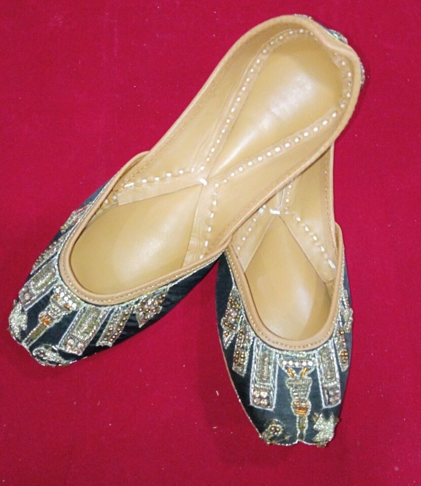 Women Shoes Indian Wedding Jutties Handmade Khussa Indian Mojaries Flip-Flops Flat US 4-9