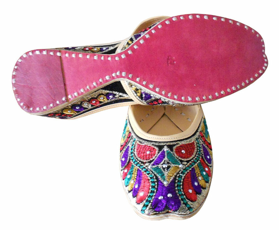 Women Shoes Traditional Jutties Indian Handmade Party Leather Mojaries Flip-Flops Flat US 5-7