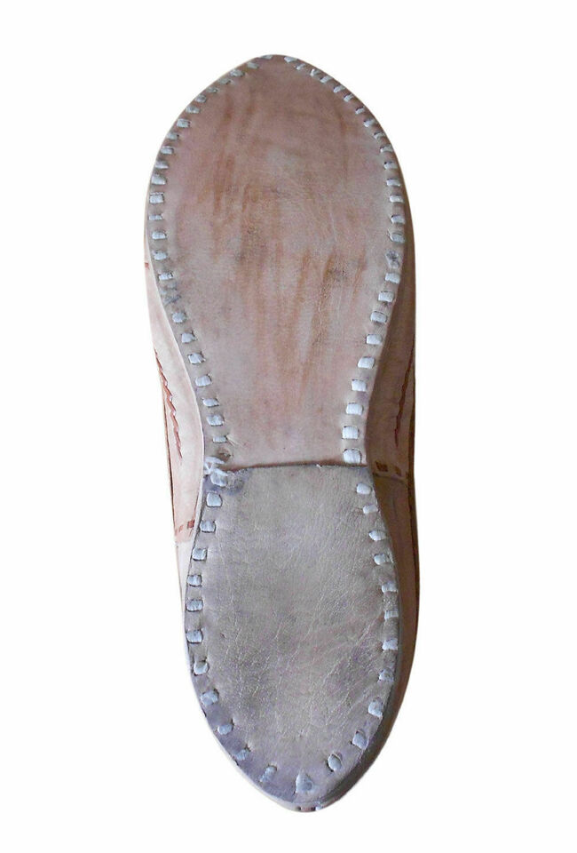 Women Shoes Indian Handmade Unisex Mojaries Leather Cream Jutties Flip-Flops Flat US 7-8