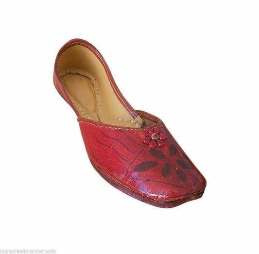 By Kalra Creations Women Shoes Traditional Leather Jutties Ballet Ballerinas Cherry Mojaries Flip-Flops Flat US 5.5/6.5