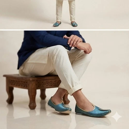 Handmade Wedding Jutti for Men Sky Blue Mojari