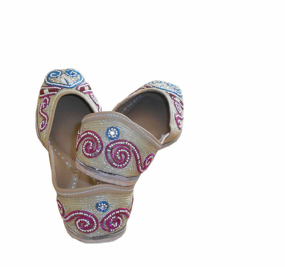 By Kalra Creations Women Shoes Traditional Handmade Jutties Leather Wedding Khussa Loafers Gold Mojaries Flip-Flops Flat US 6/8