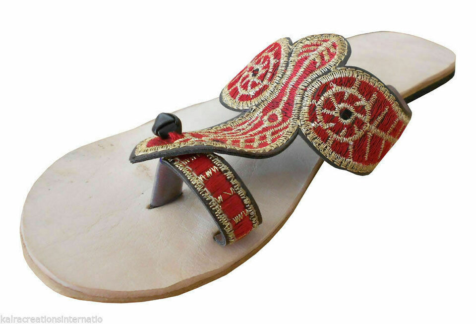 Women Slippers Indian Clogs Handmade Cream Mojaries Traditional Flip-Flops Flat US 5