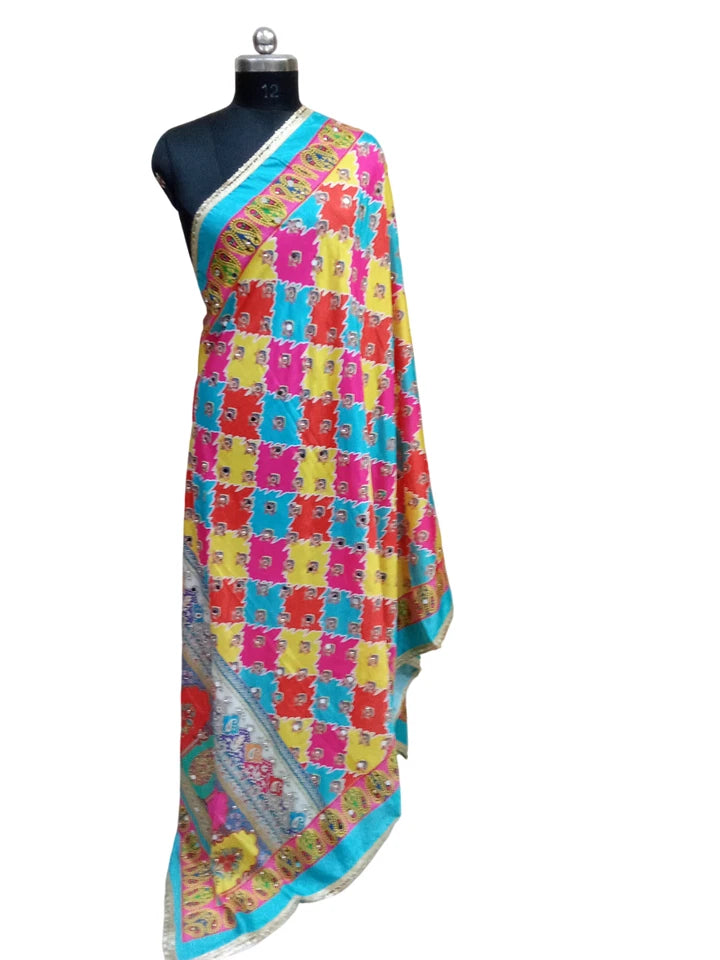 Wedding Dupatta for Women Phulkari Multicolor Bridal Silk