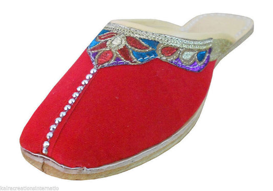 By Kalra Creations Women Slippers Indian Handmade Mojaries Traditional Clogs Red Open Jutties Flip-Flops Flat US 10