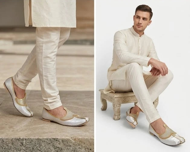 Indian Men Shoes Sherwani Loafers Groom White Jutties