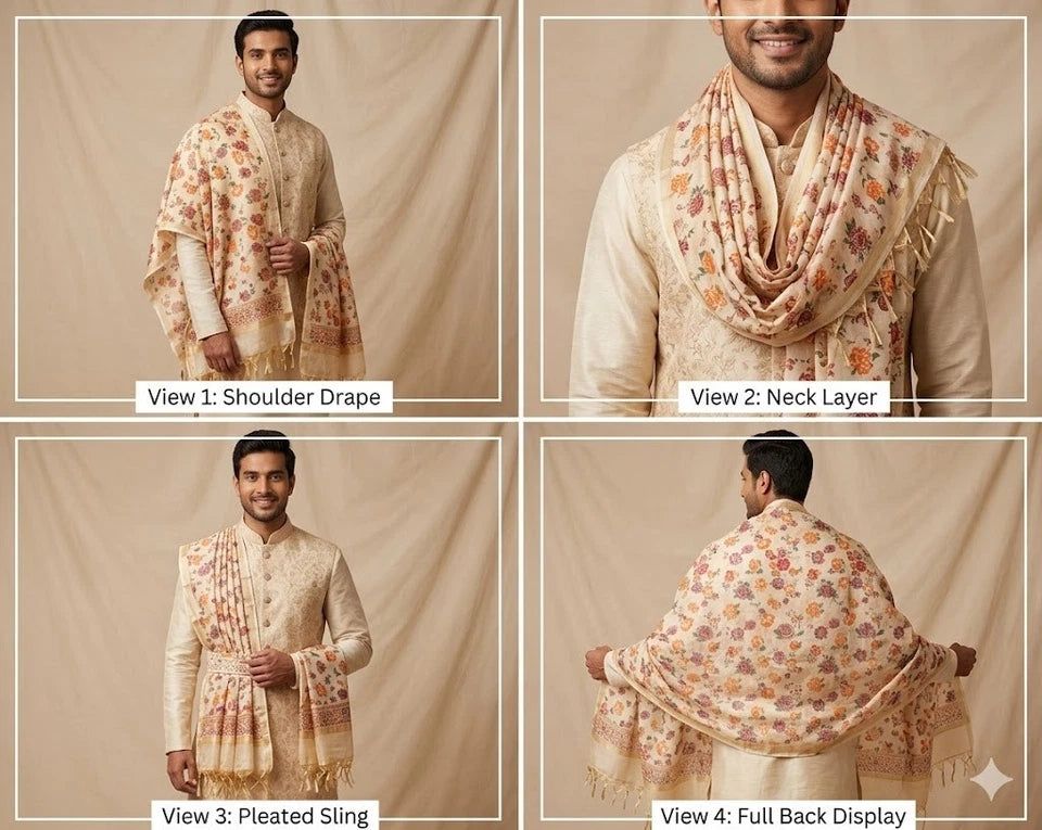 Groom Sherwani Dupatta Multicolor Silk Wedding Stole