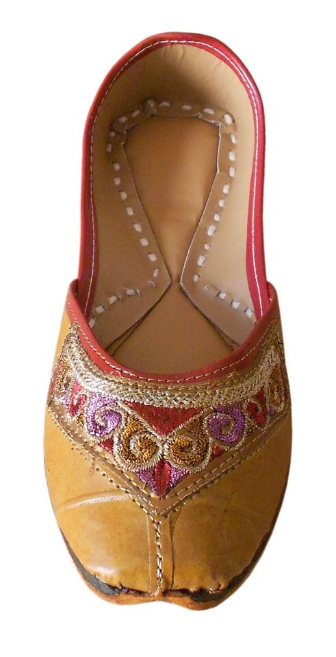 By Kalra Creations Women Shoes Indian Handmade Leather Wedding Khussa Loafers Brown Jutties Flip-Flops Flat US 6.5-8.5