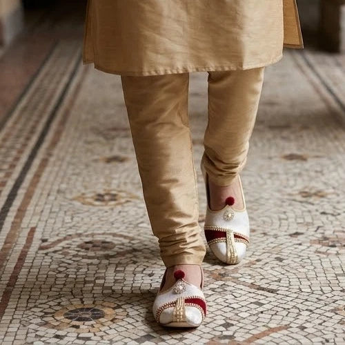 Handmade Men’s Wedding Mojari Cream Maroon