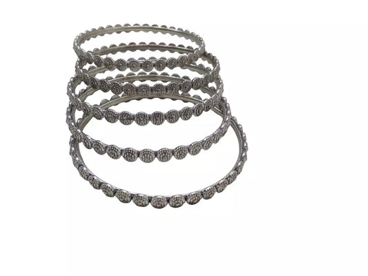 Women Brass Bracelet Silver Oxidised Brass Rajasthani Bangles 5 Pcs Size 2.4 By Kalra Creations