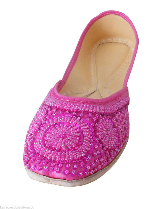 By Kalra Creations Women Shoes Indian Handmade Punjabi Mojaries Pink Leather Party Jutties Flip-Flops US 4-12