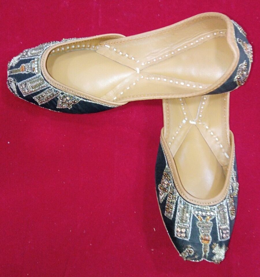 Women Shoes Indian Wedding Jutties Handmade Khussa Indian Mojaries Flip-Flops Flat US 4-9