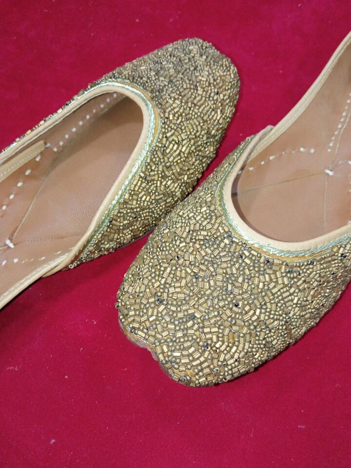 Women Shoes Indian Wedding Khussa Handmade Punjabi Jutties Leather Mojaries Flip-Flops US 8-9.5