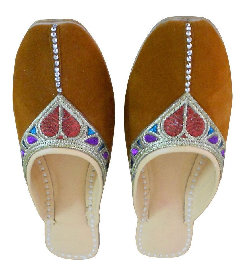 Women Clogs Slippers Traditional Jutties Indian Brown Handmade Mojaries Flip-Flops Flat US 6-10
