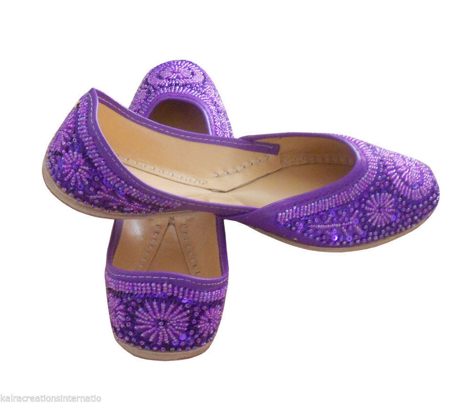 Women Shoes Indian Wedding Mojaries Handmade Leather Jutties Flip-Flops Flat US 9.5-12