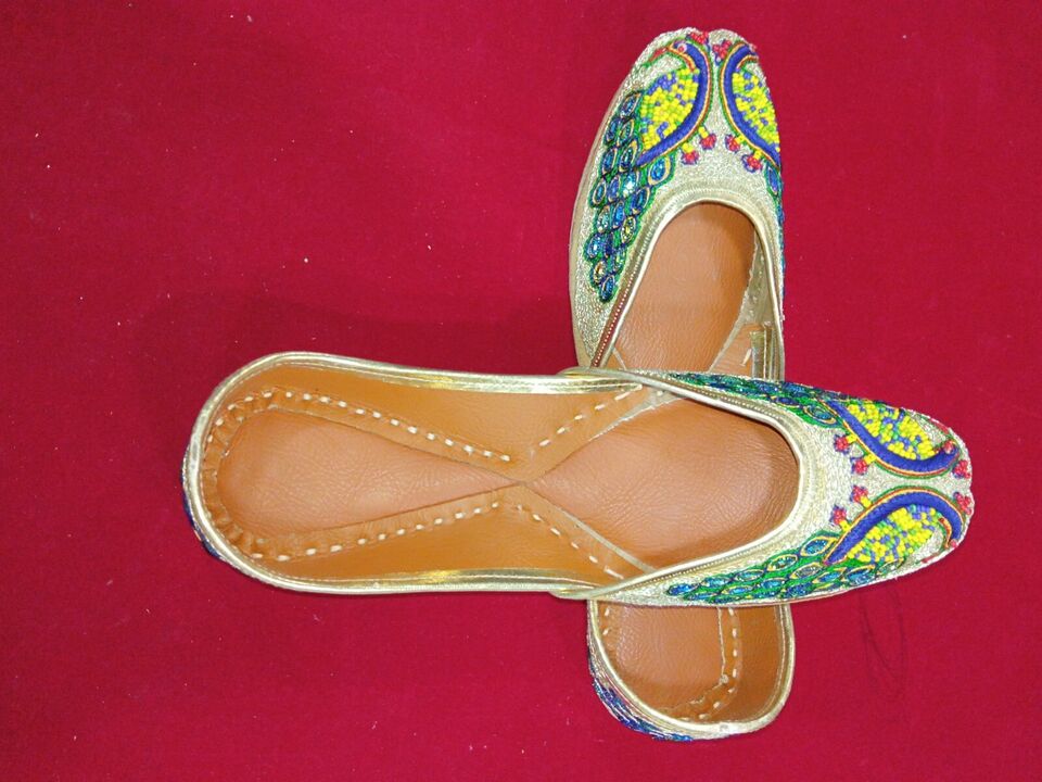 Women Shoes Indian Traditional Mojaries Handmade Khussa Leather Jutties Flip-Flops Flat US 8