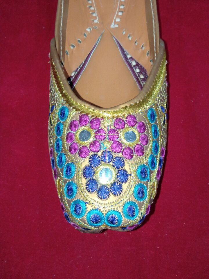 Women Shoes Handmade Jutties Indian Leather Wedding Mojaries Flip-Flops Flat US 5.5-7.5