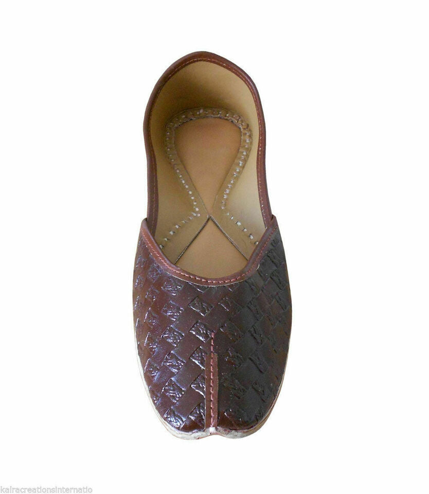 Women Shoes Indian Handmade Leather Mojaries Ballerinas Brown Jutties Flip-Flops US 6.5